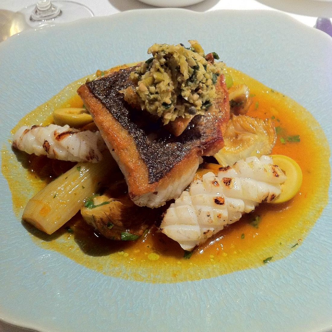 Medlar signature dishes Wild Cornish Sea Bass
Foie Gras And Armagnac Soaked Prune Terrine
Chargrilled Monkfish